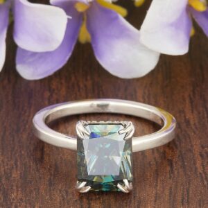 3.39ct Blue Radiant Cut Moissanite Diamond Ring
