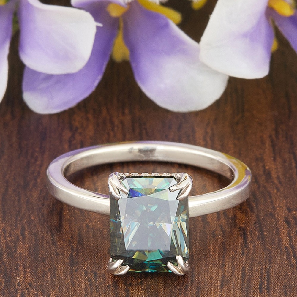 3.39ct Blue Radiant Cut Moissanite Diamond Ring