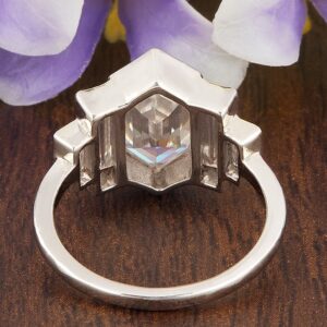 2.985ct Hexagon with tapper Moissanite Diamond Ring