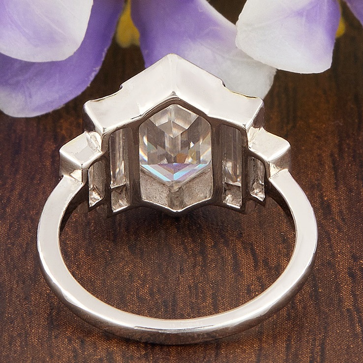 2.985ct Hexagon with tapper Moissanite Diamond Ring