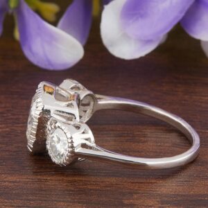 2.91ct Cushion and Round Moissanite Diamond Ring