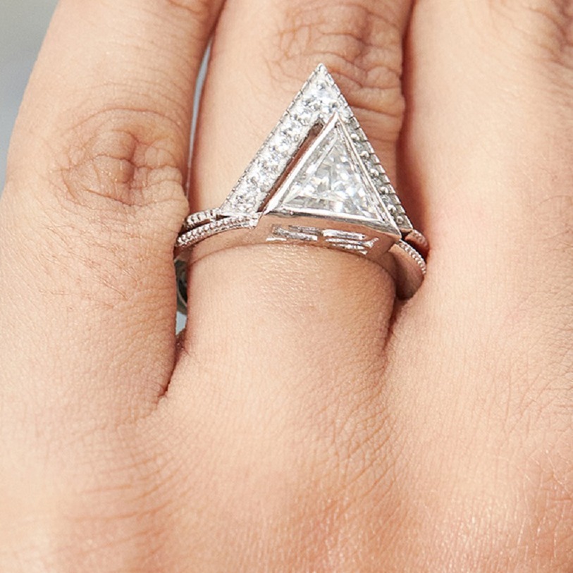 Triangle Moissanite Fancy Ring in Silver