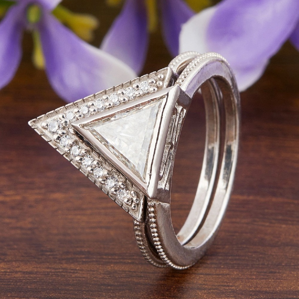 Triangle Moissanite Fancy Ring in Silver