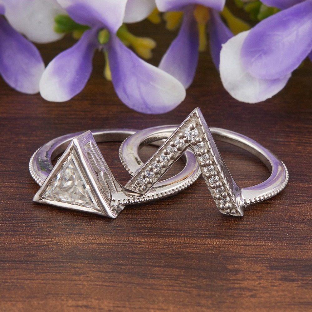 Triangle Moissanite Fancy Ring in Silver
