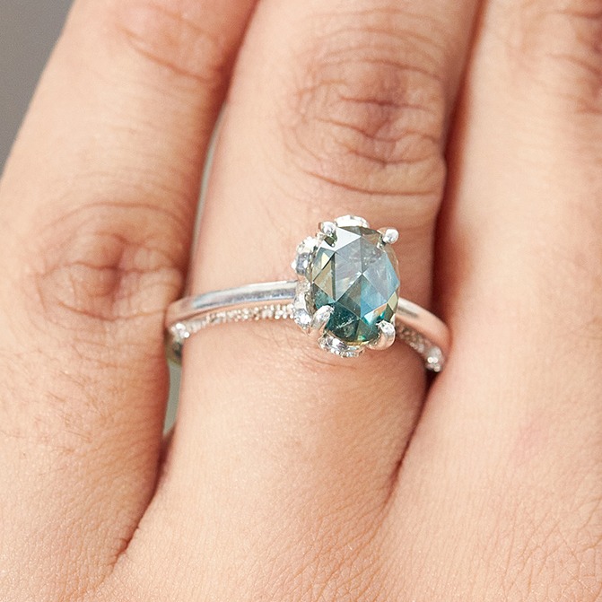 Blue Oval Moissanite Diamond Ring for Girls