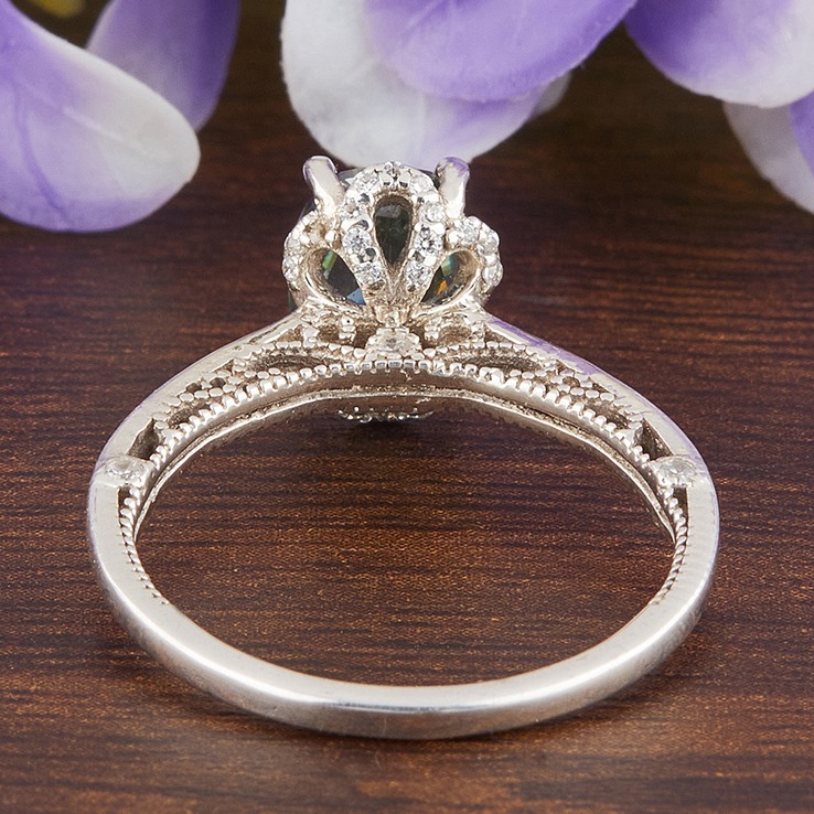 Blue Oval Moissanite Diamond Ring for Girls
