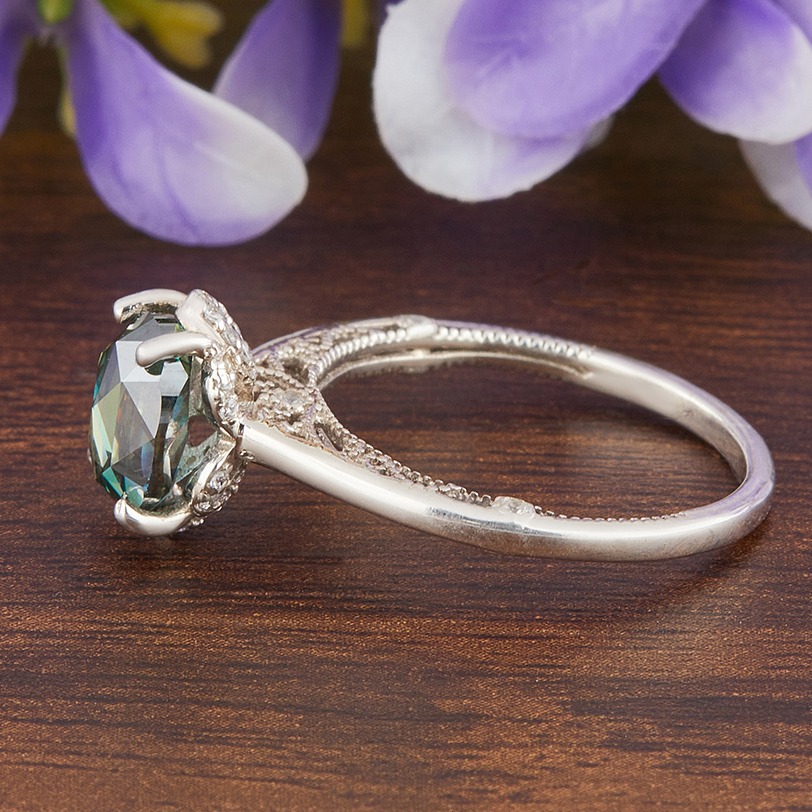 Blue Oval Moissanite Diamond Ring for Girls