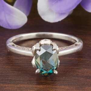 Blue Oval Moissanite Diamond Ring for Girls