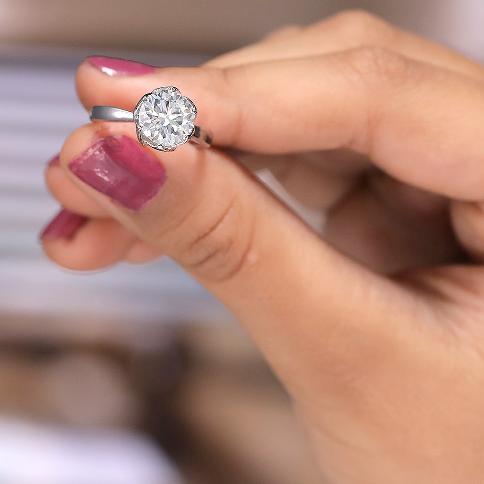 solitaire Moissanite Diamond Ring in Silver