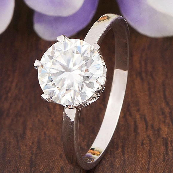 Round Moissanite Silver Diamond Ring