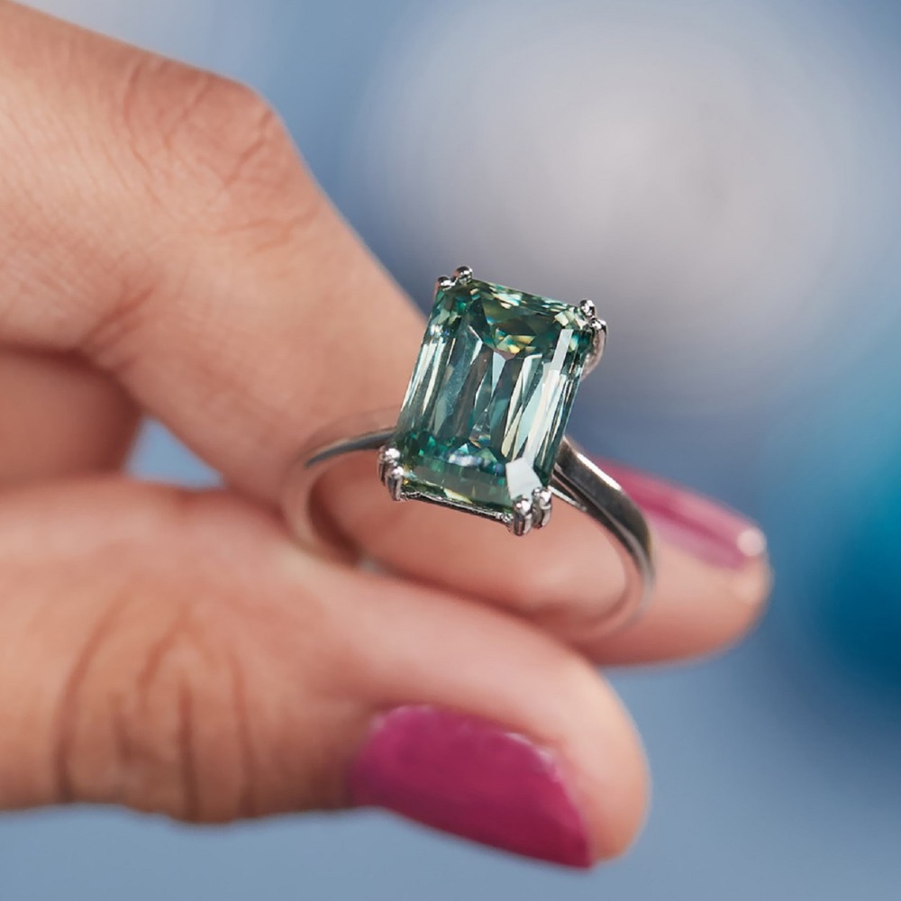 5.65ct Blue Criss Cut Moissanite Ring For Gift