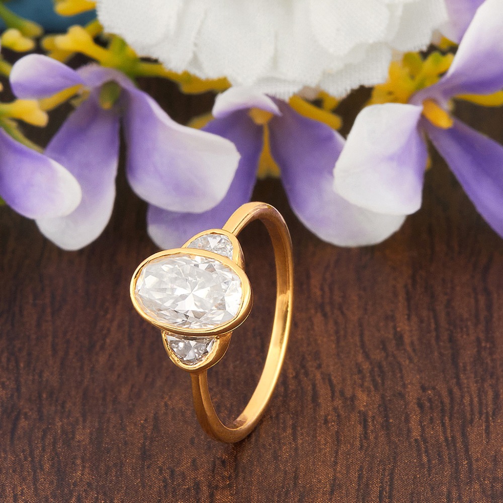 2.25ct Oval And 2 Half Moon Lab Grown Diamond Ring