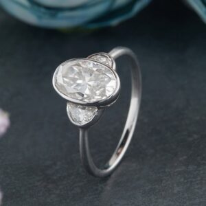 2.25ct Oval and Half Moon Engagement Ring in Silver