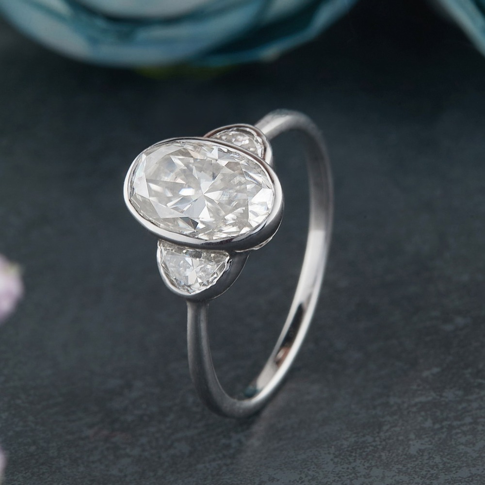 2.25ct Oval and Half Moon Engagement Ring in Silver