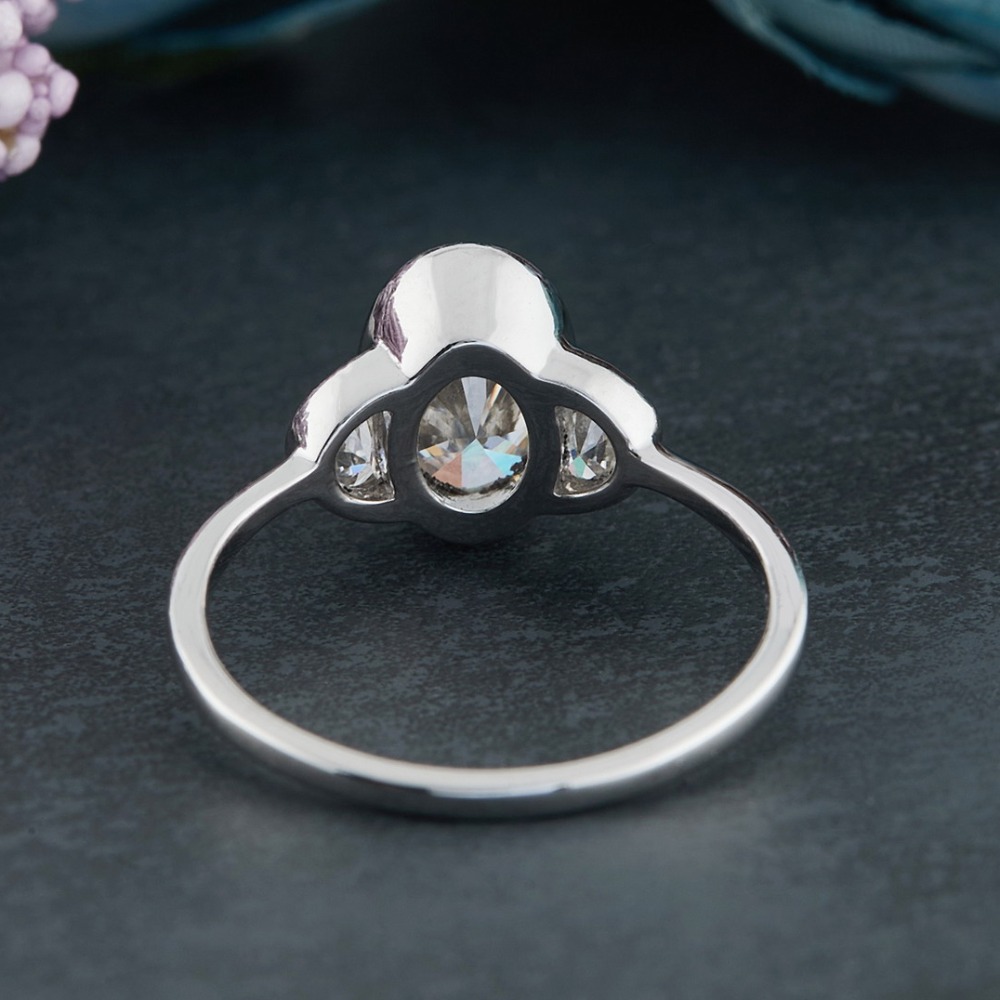 2.25ct Oval and Half Moon Engagement Ring in Silver