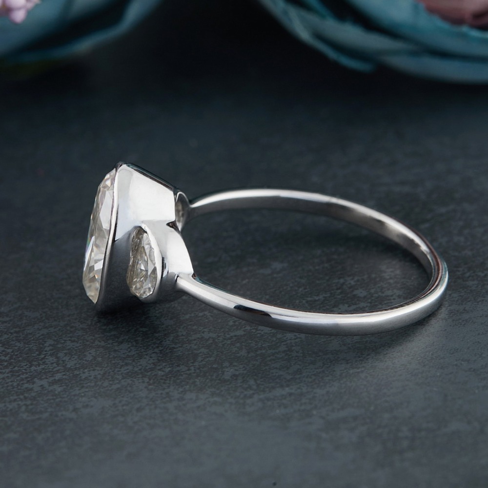 2.25ct Oval and Half Moon Engagement Ring in Silver
