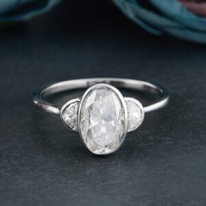 2.25ct Oval and Half Moon Engagement Ring in Silver