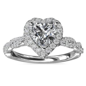 14K White Gold Twisted Band Engagement Ring