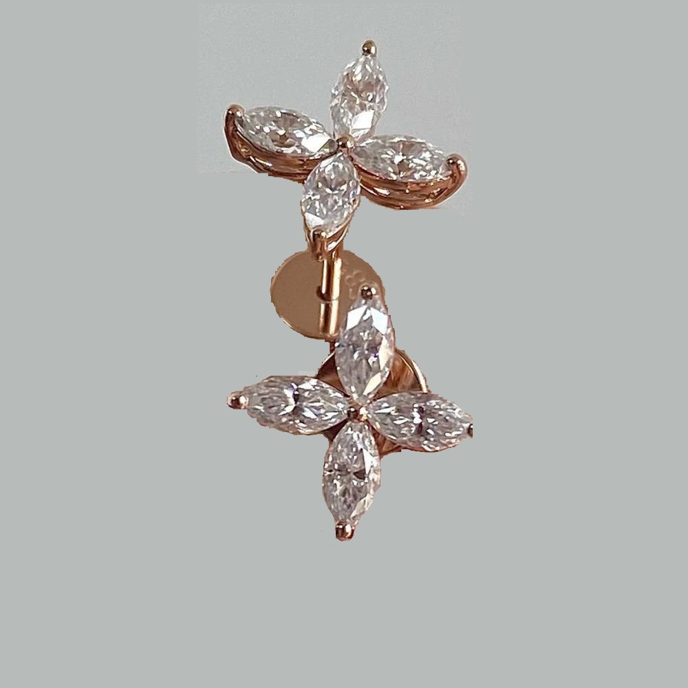 14K Rose Gold Marquise Diamond Earrings