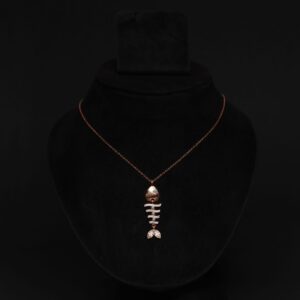 Stylish Rose Gold Blue Eye Fish Skeleton Chain Pendant