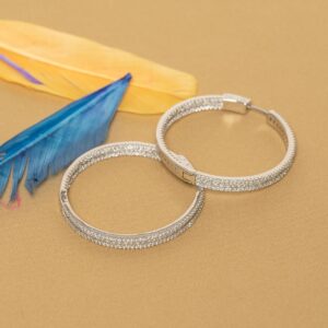 Stone Cublic Graceful Silver Hoops