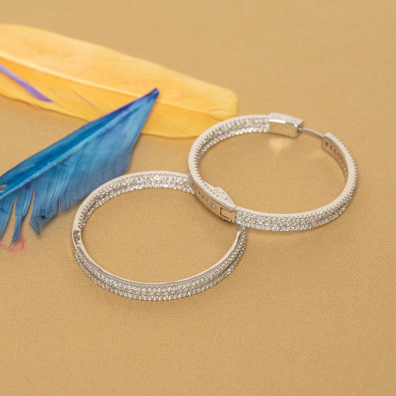Stone Cublic Graceful Silver Hoops