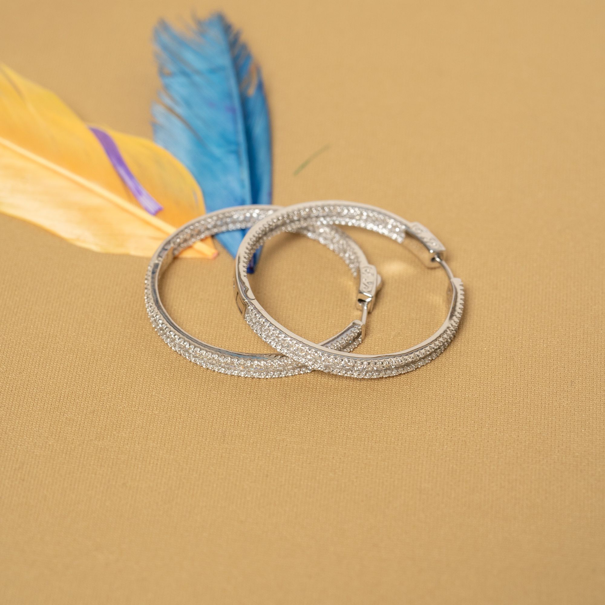 Stone Cublic Graceful Silver Hoops