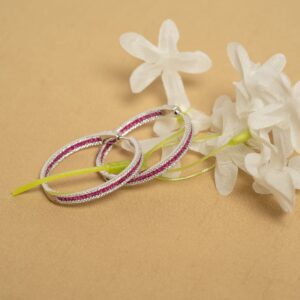 Silver & Ethnic Pink Classic Hoops