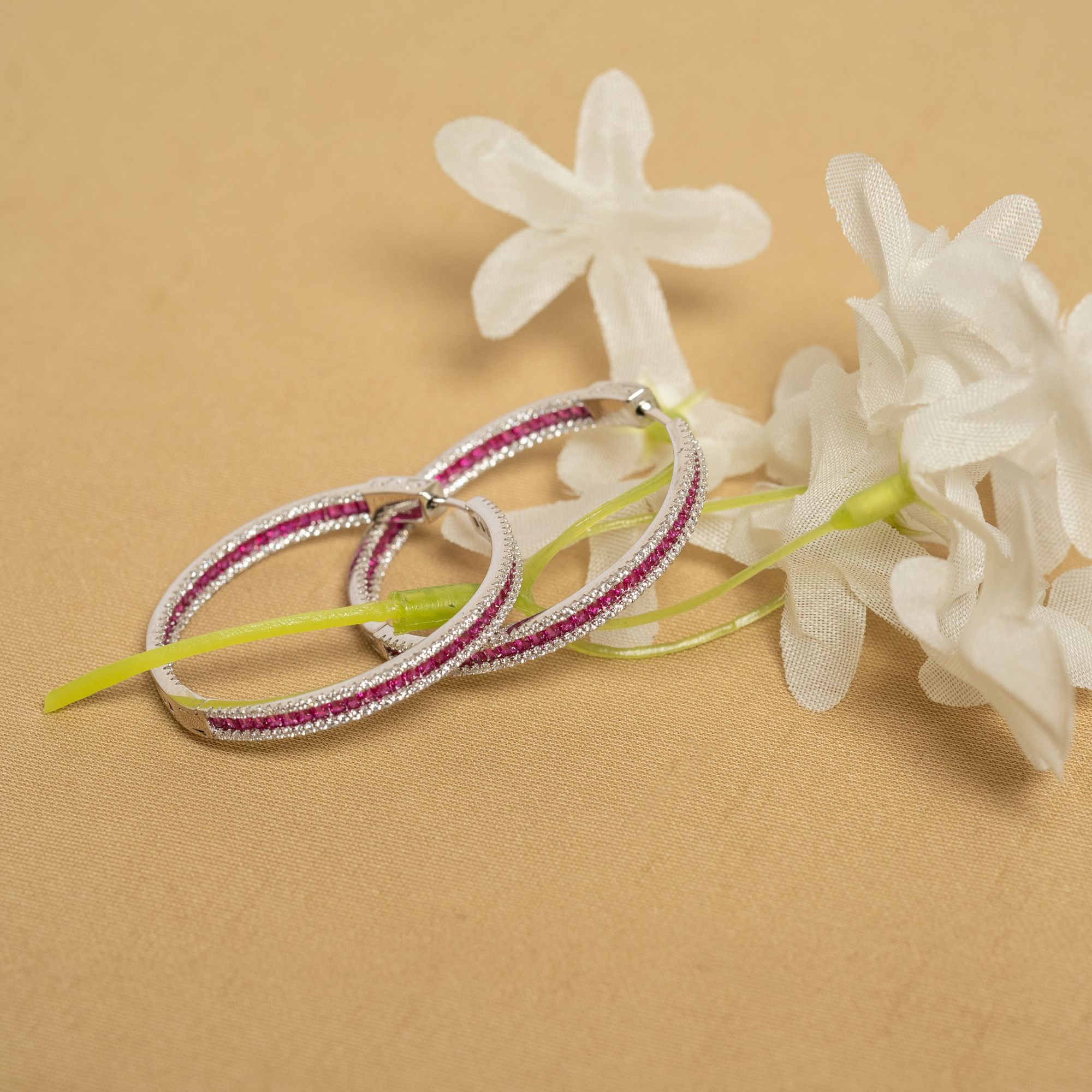 Silver & Ethnic Pink Classic Hoops