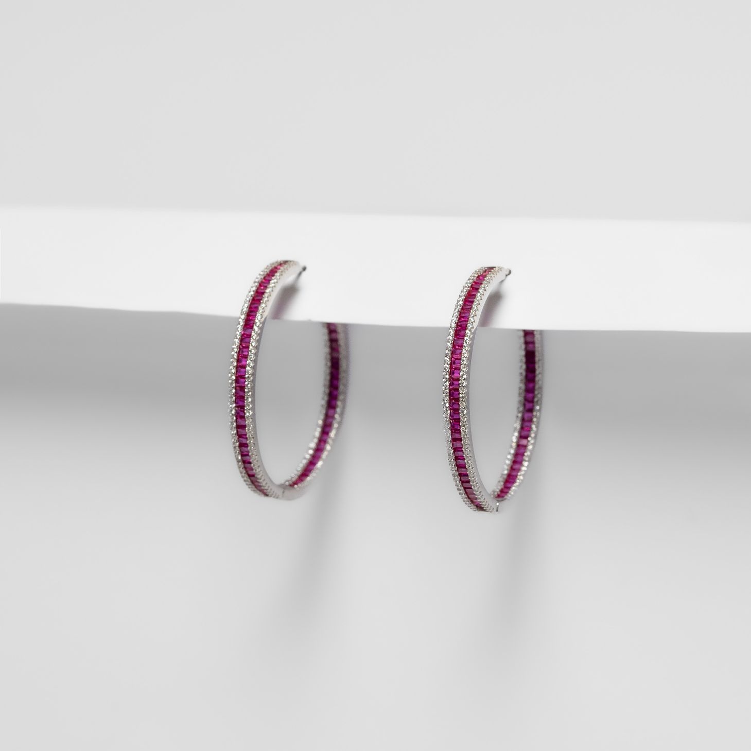 Silver & Ethnic Pink Classic Hoops