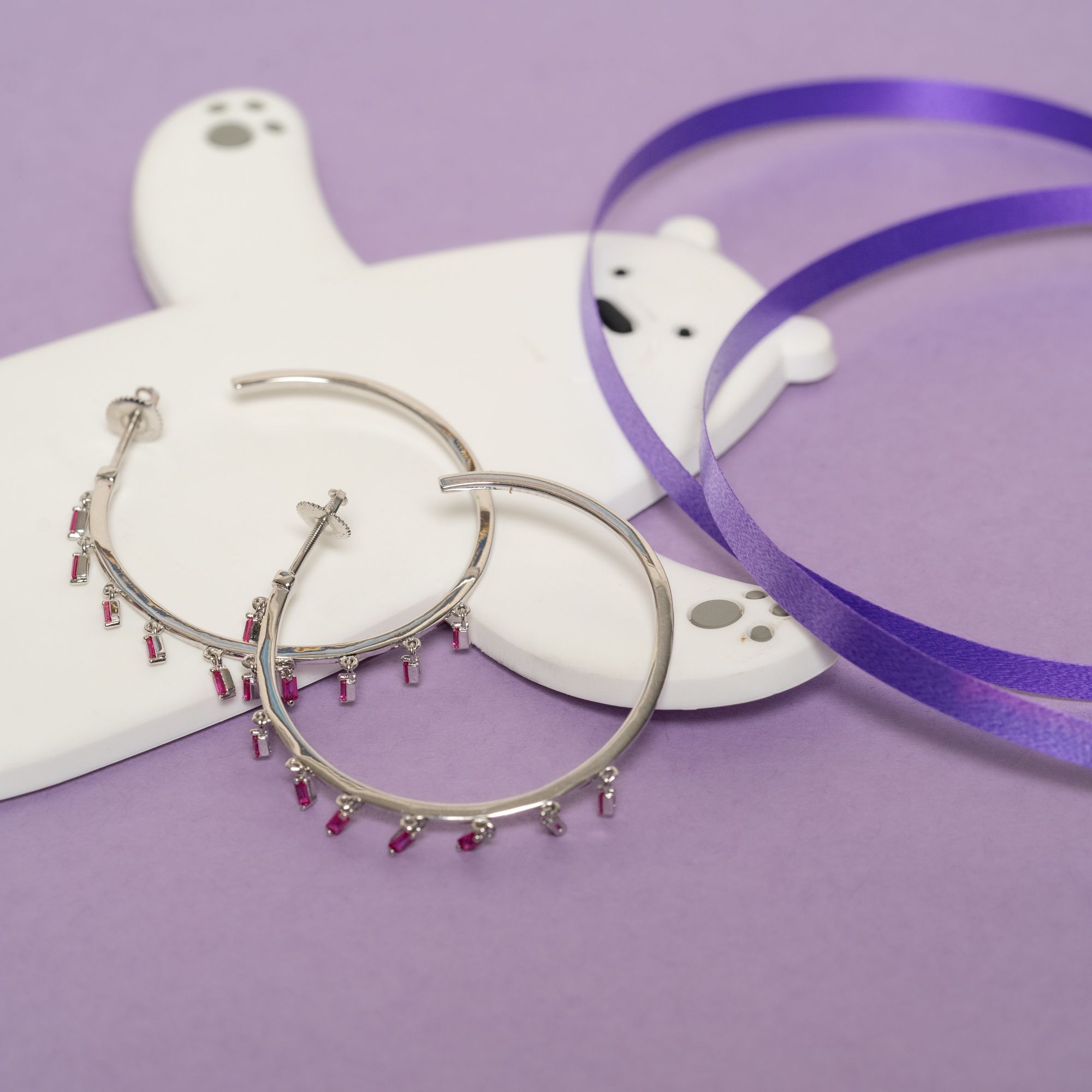 Rositaa Nine Purple Twist Stone Hoops