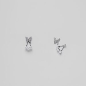 Beautiful White Creamy Butterfly Silver Plated Crystal Earring