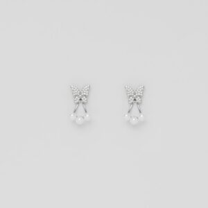 Beautiful White Creamy Butterfly Silver Plated Crystal Earring