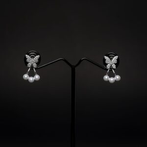 Beautiful White Creamy Butterfly Silver Plated Crystal Earring