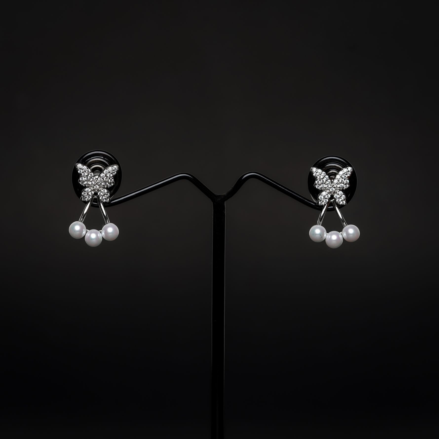 Beautiful White Creamy Butterfly Silver Plated Crystal Earring