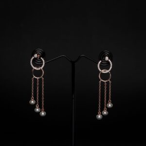 Amazing Rose Gold 3 Lane Pearl Drop Earring