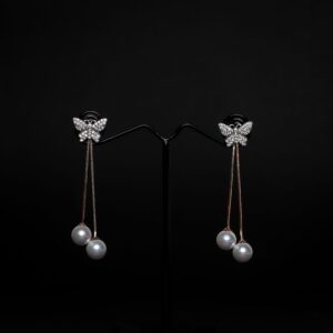 Crystal Beautiful Butterful With Pearl Drop Earring