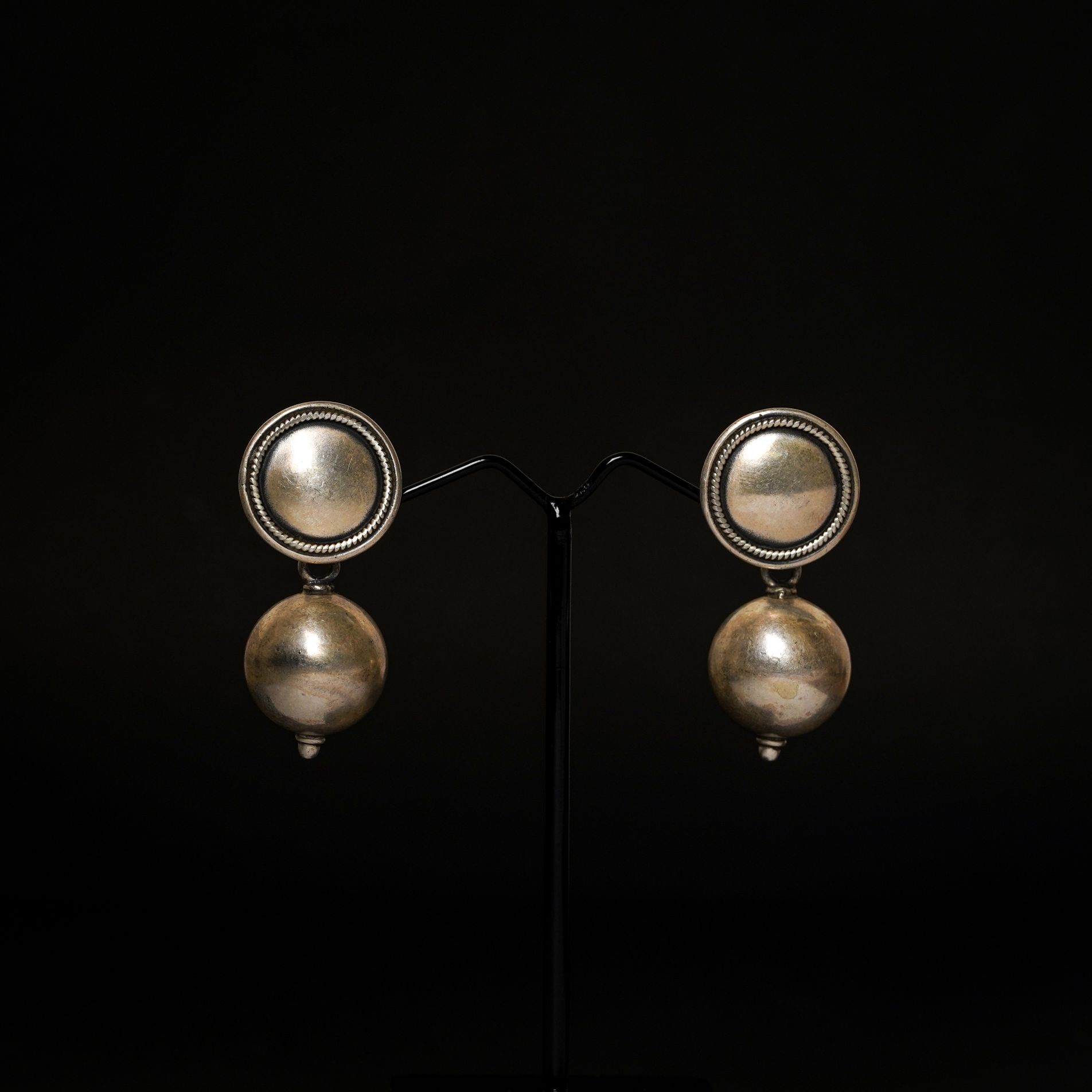 Tribal Silver Ball Earring