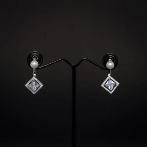 Rositaa Square Shaped White Pearl & Stone Earring