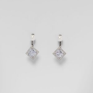Rositaa Square Shaped White Pearl & Stone Earring