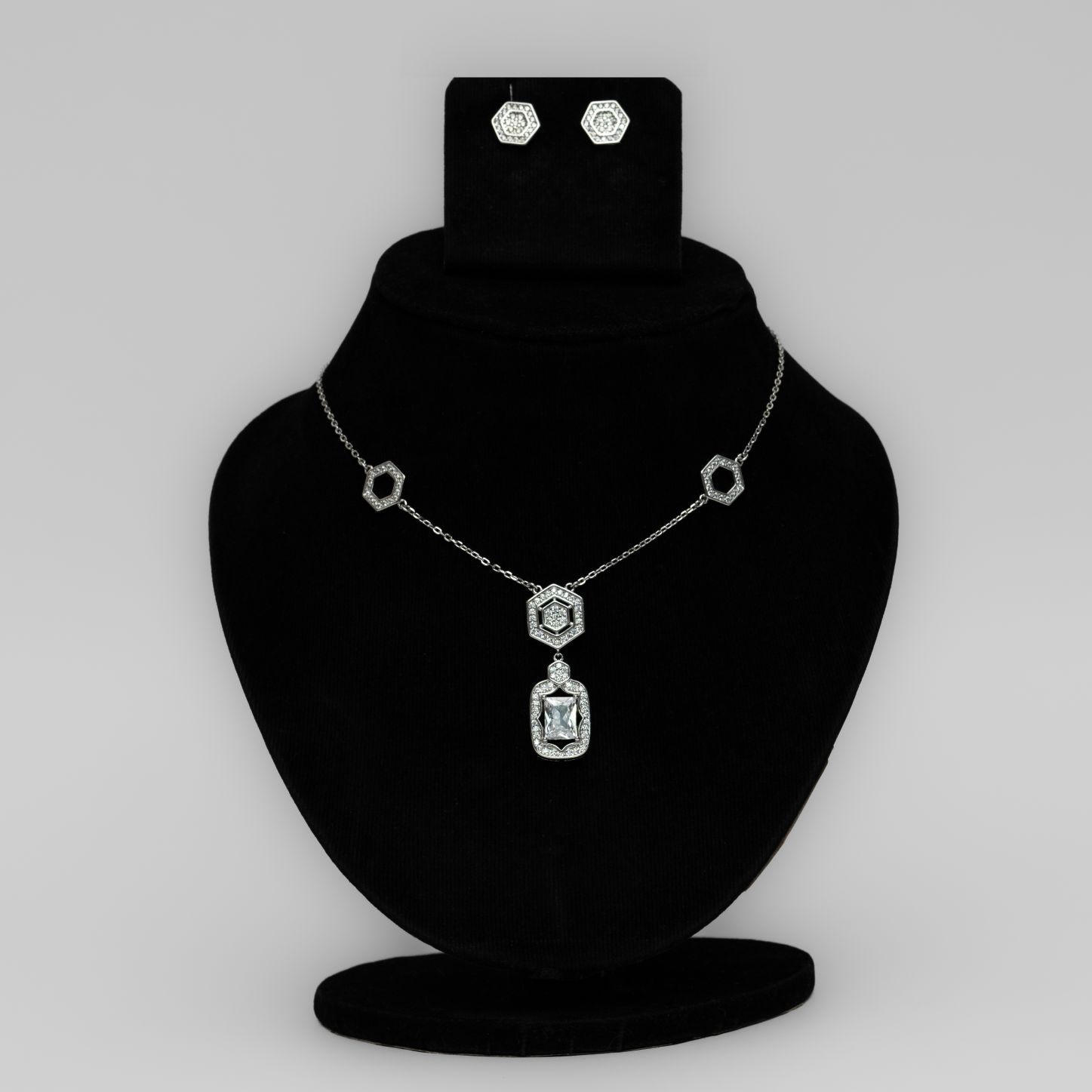 Silver Hexagonal Drop Neckline With Studs - Image 3