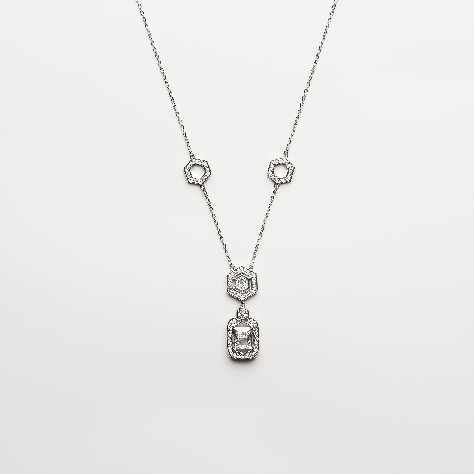 Silver Hexagonal Drop Neckline With Studs