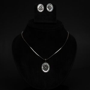 Silver Oval Black & White Zircon Pendant Set