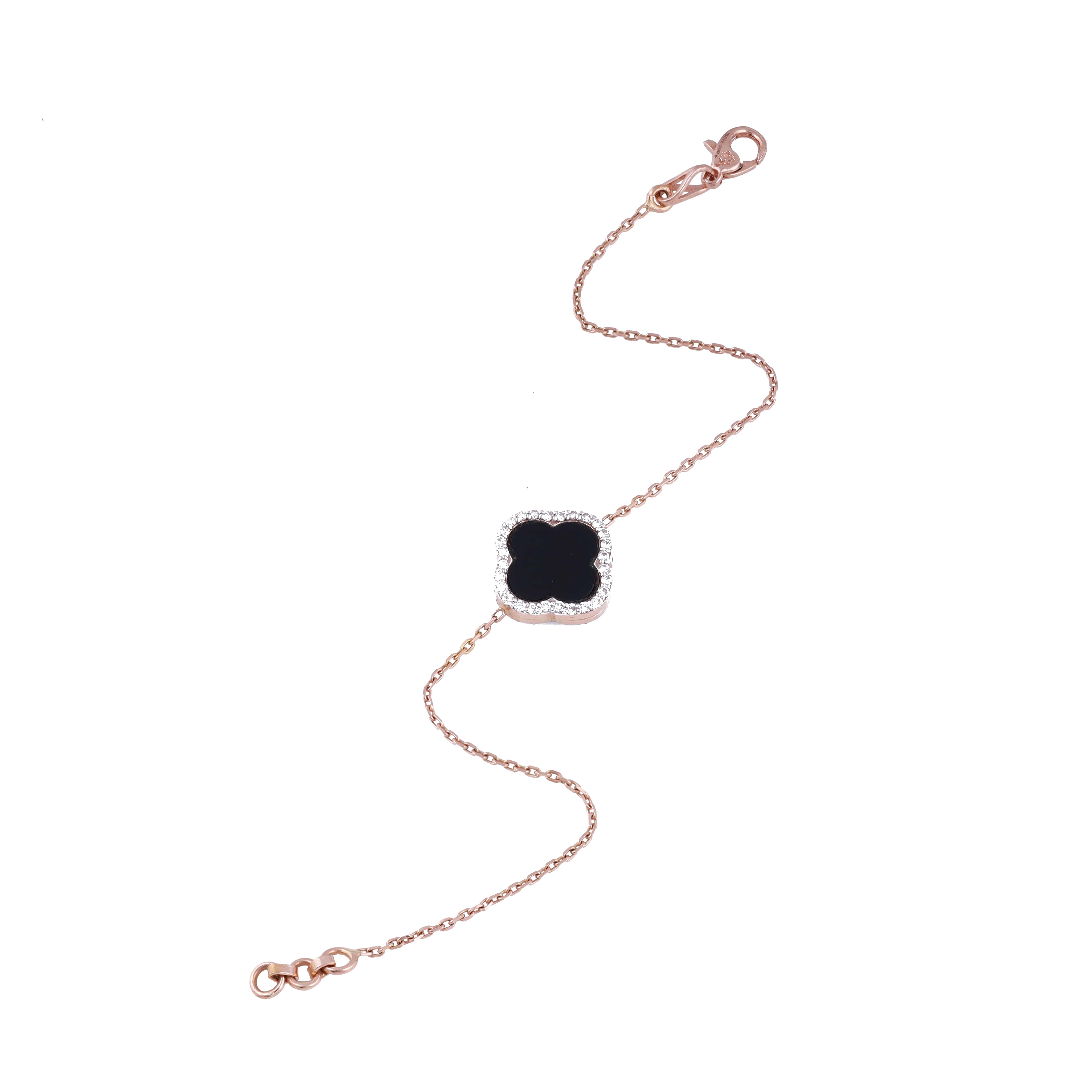 18K Rose Gold Lab Grown Diamond Black Stone Bracelet