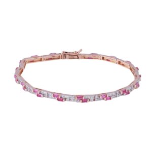 18K Gold Lab Grown Diamond With Pink Stone Bracelet