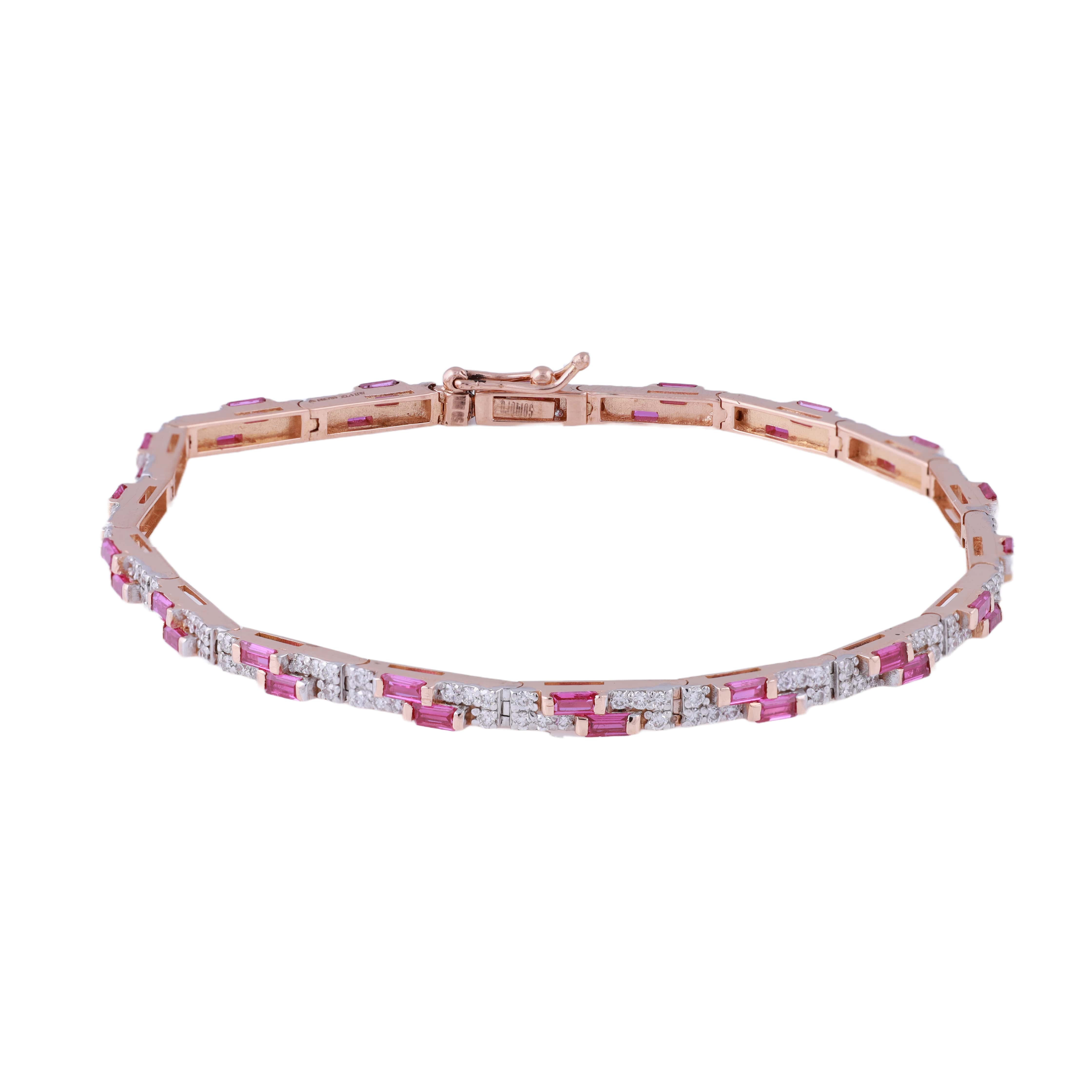 18K Gold Lab Grown Diamond With Pink Stone Bracelet