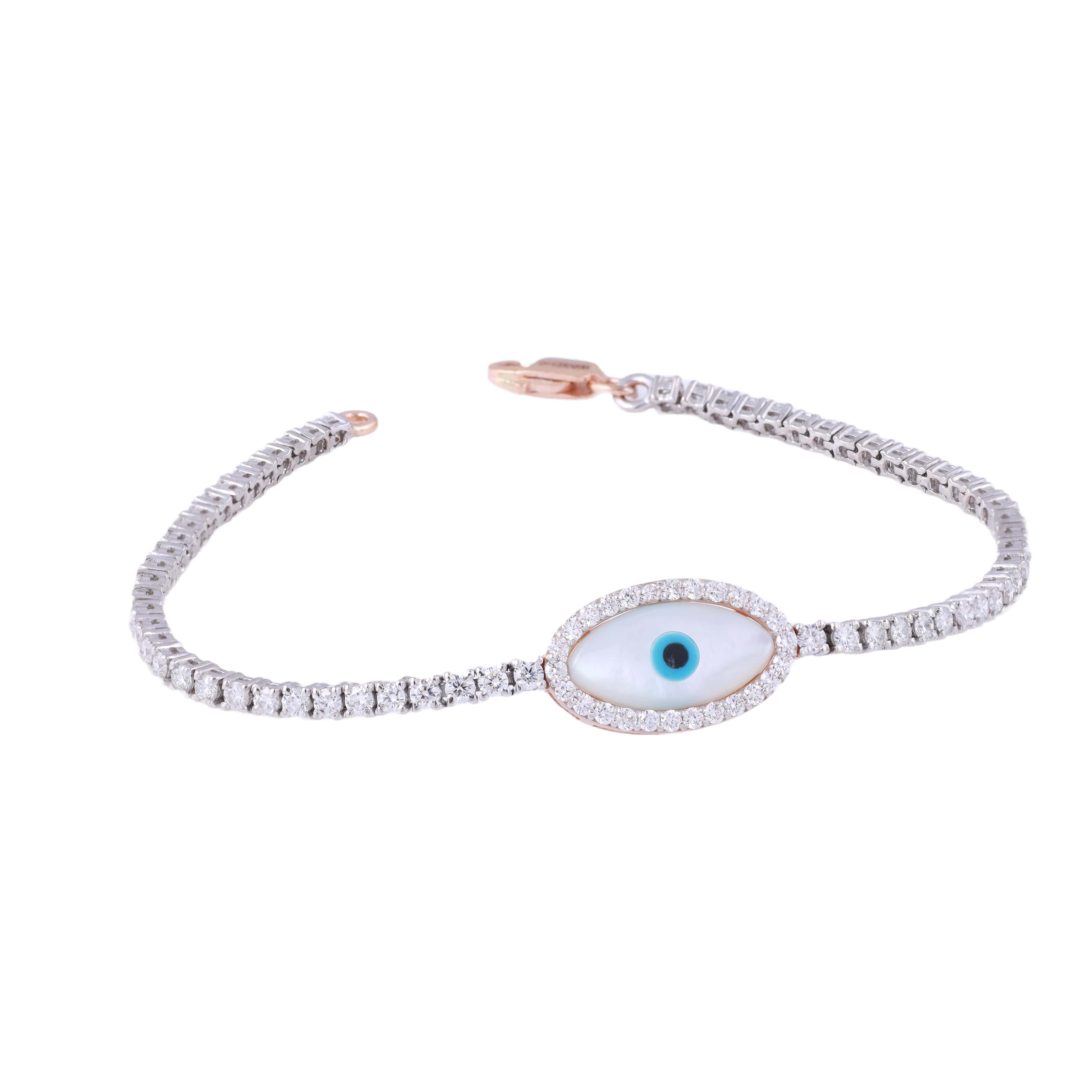 18K Rose Gold Lab Grown Diamond Evil Eye Bracelet