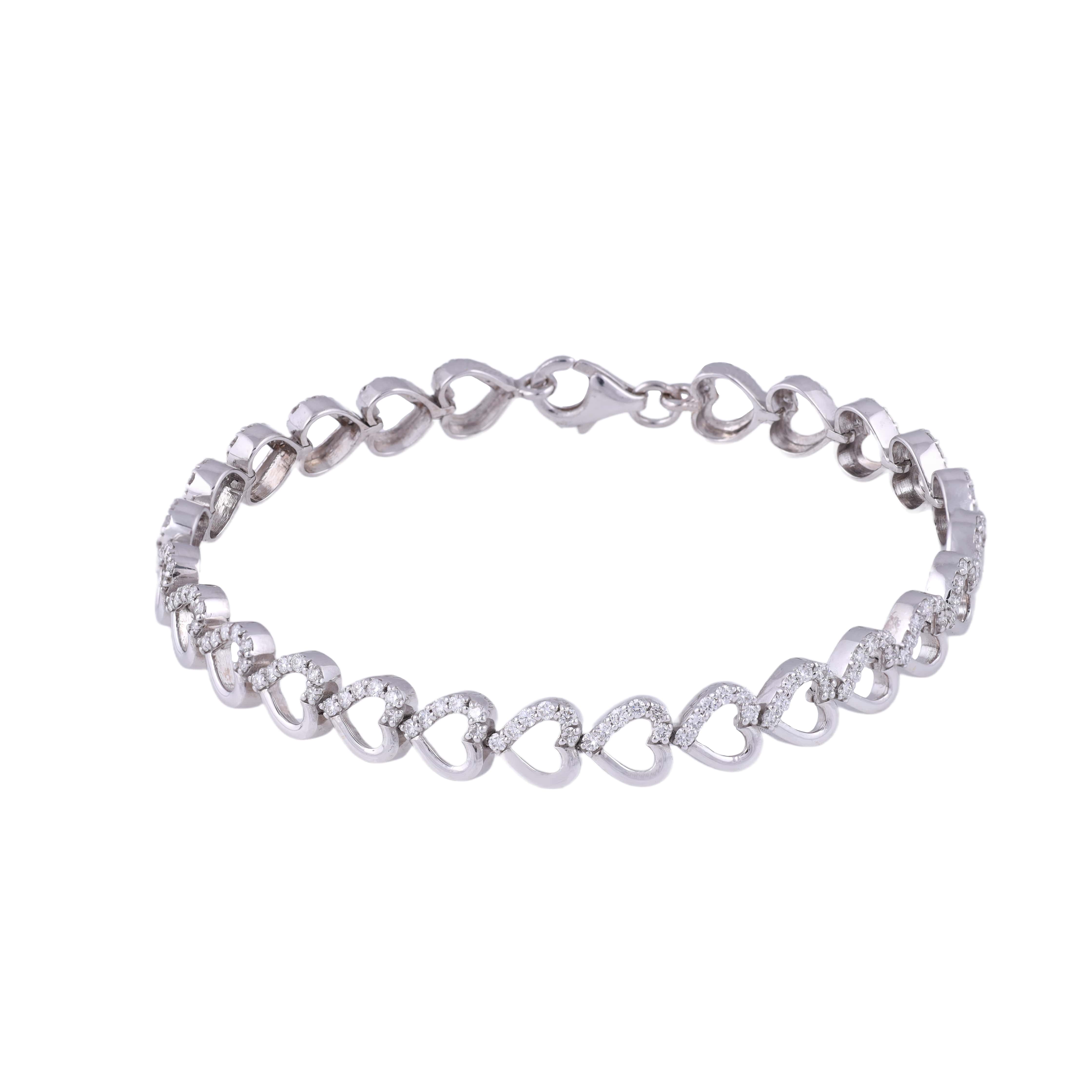 14K White Gold Heart Shape Lab Grown Diamond Bracelet