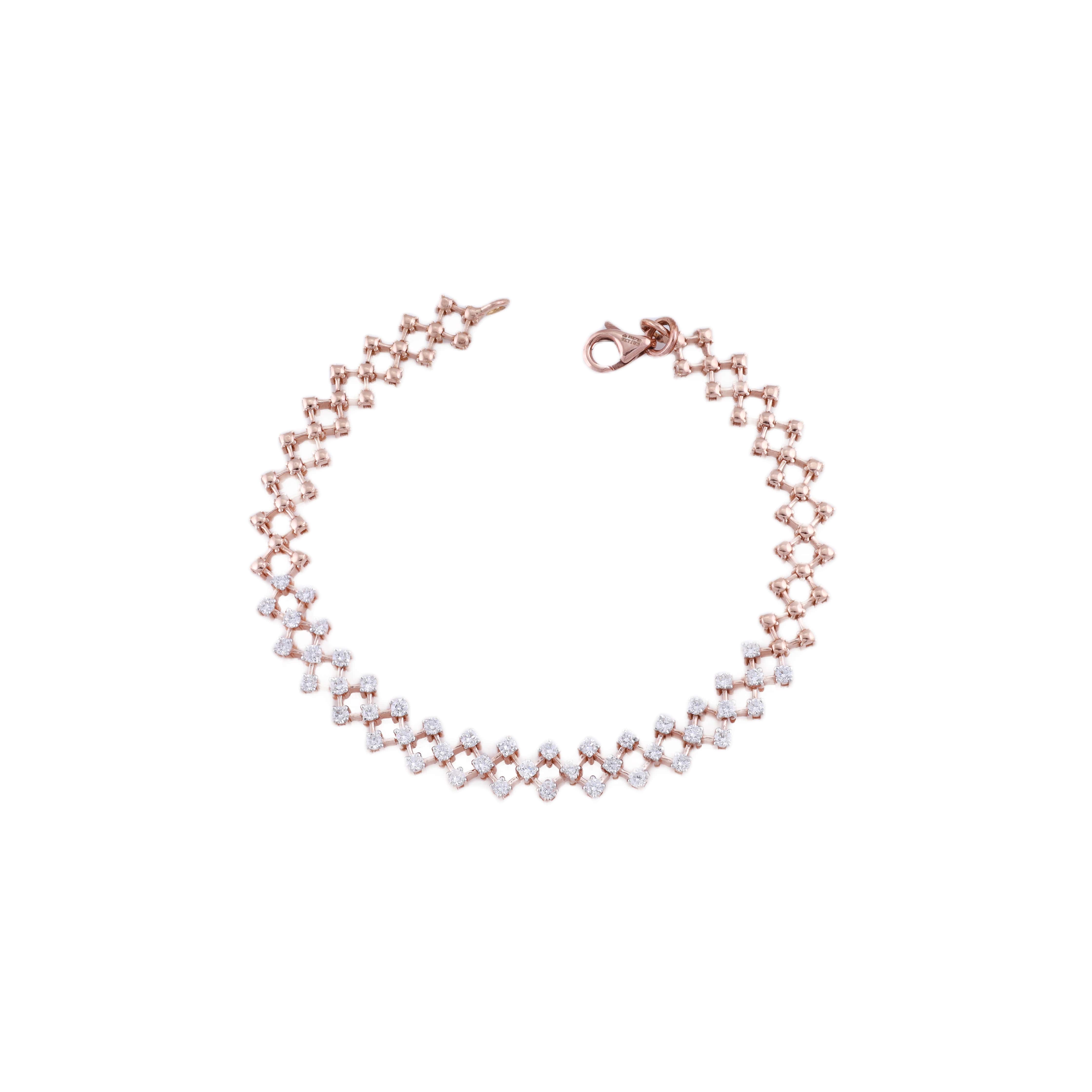 18K Rose Gold Lab Grown Diamond Zigzag Bracelet