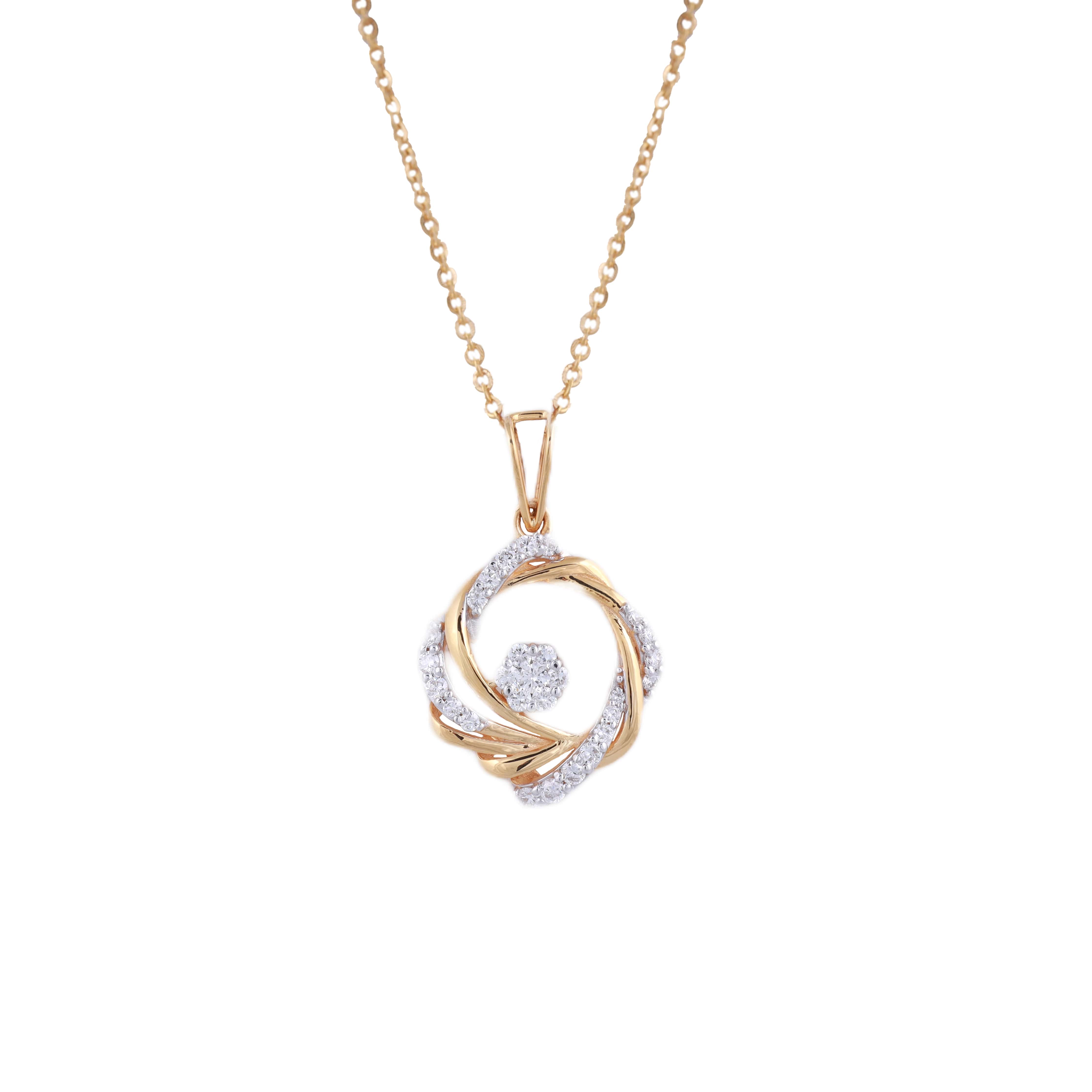 18K Gold Lab Grown Diamond Unique Design Pendant Chain